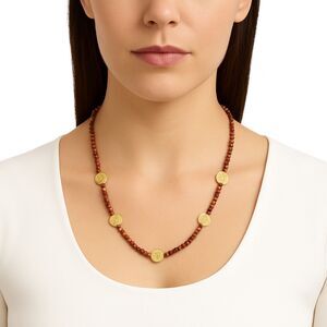 New in Box AviandNeshama Handmade Necklace Coral & Gold Beads 21 inches